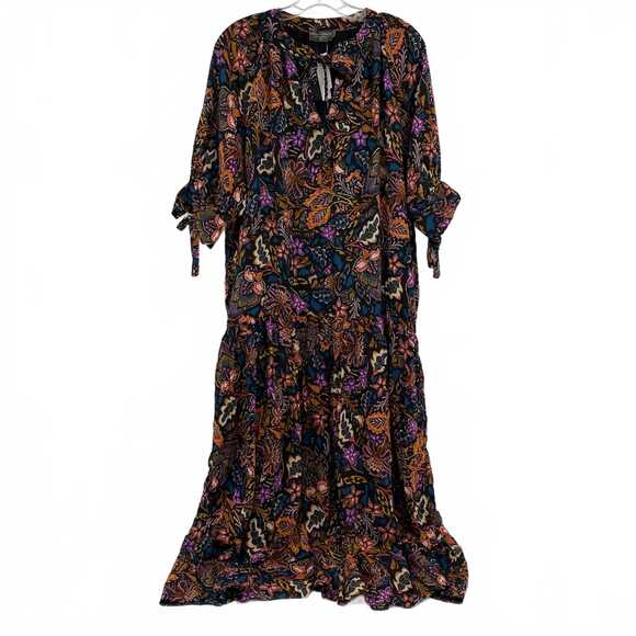 Dress Forum Dresses & Skirts - Dress Forum Black Pink Floral Tiered Midi Dress | Women M Regular